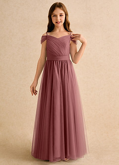 Azazie Yuna Girls Formal Flower Girl Dresses Amethyst A-Line Off the Shoulder Tulle Dress image6