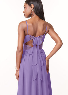 Azazie Zeya Vestidos de damas de honor Vestido de Tahití de Gasa de Corte en A con Cuello en V plisado image2