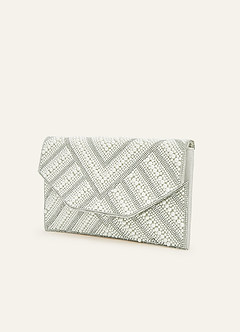 front Pearl Beaded Geometric Envelope Flap Clutch
