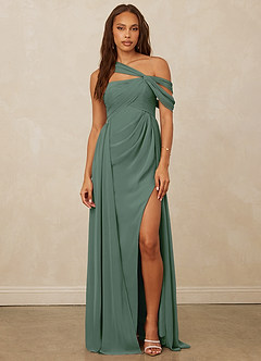 Christian Siriano Bridal for Azazie 1014 Bridesmaid Dresses Eucalyptus A-Line Off the Shoulder Chiffon Dress image4