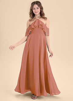 Azazie Tessabelle Junior A-Linie Schulterfrei Chiffon Kleid Mai Tai image6
