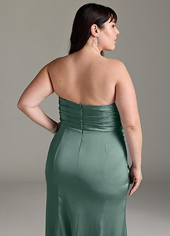 Azazie Yola Vestidos de damas de honor Vestido de Eucalipto de Satén Elástico de Corte Recto Convertible con Cuello en V Plisado image15