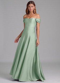 Azazie Seriana Bridesmaid Dresses Agave A-Line Off the Shoulder Stretch Satin Convertible Dress image3