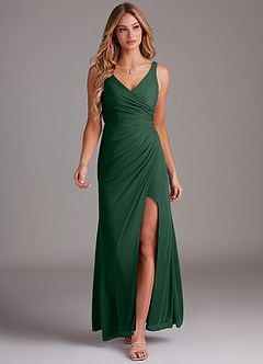 Azazie Leandra Bridesmaid Dresses Dark Green Mermaid V-Neck Pleated Mesh Dress image5