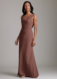 Azazie Linelle Robes de demoiselle d'honneur Robe Sirène en Mousseline de soie Plissée Expresso image6