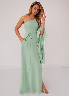 Barbie ♥ Azazie Bridesmaid Dresses Agave A-Line Long Sleeve Chiffon Dress image4