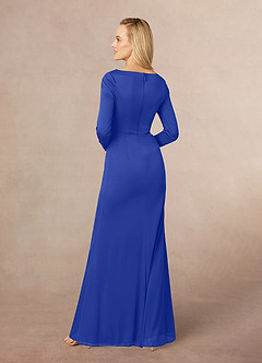 Azazie Risa Mother of the Bride Dresses Royal Blue Mermaid V-Neck Pleated Mesh Dress image3