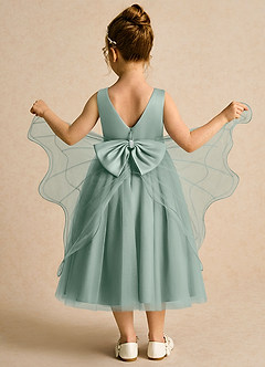 Azazie Pear Flower Girl Dresses Silver Sage Ball-Gown Bow Tulle Dress image3