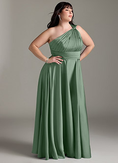 Azazie Charlize Jurken voor bruidsmeisjes Jurk van Stretch Satijn met A-lijn One-shoulder Matcha image12