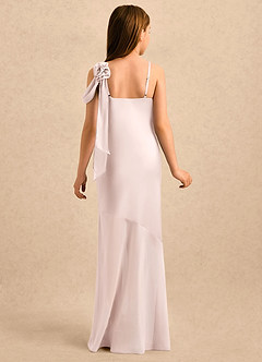 Azazie Kai Girls Formal Robe Demoiselle D'honneur Fillette Robe Fourreau en Satin extensible Plissée Rose Pâle image2