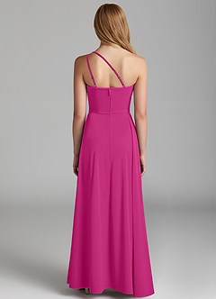 Azazie Maron Junior Fuchsia A-Line Pleated Stretch Satin Dress image4