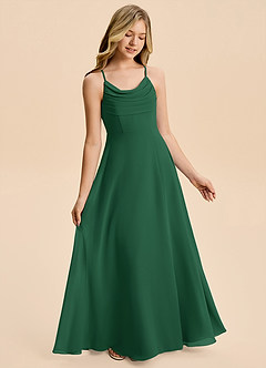 Azazie Gia Junior Dark Green A-Line Pleated Chiffon Dress image4