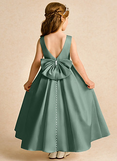 Azazie Cherry Flower Girl Dresses Eucalyptus Eucalyptus Ball-Gown Pleated Matte Satin Dress image1