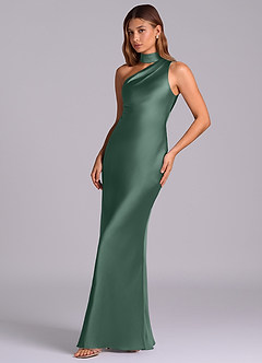 Azazie Seona Robes de demoiselle d'honneur Robe Sirène en Satin extensible Ue épaule Eucalyptus image6
