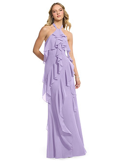 Azazie Velma Bridesmaid Dresses Lilac A-Line Side Slit Chiffon Dress image3