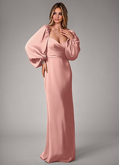 Azazie Sonata Bridesmaid Dresses Rosette Sheath Long Sleeve Stretch Satin Convertible Dress image4