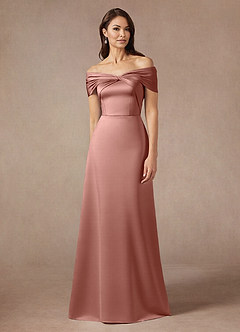 Azazie Amelia Mother of the Bride Dresses Rosette A-Line Off the Shoulder Stretch Satin Dress image1