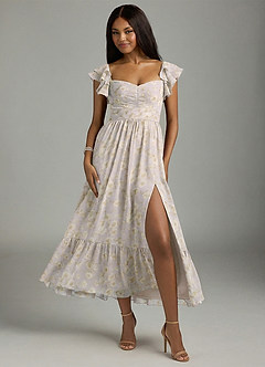 Azazie Anaya Robes de demoiselle d'honneur Robe Trapèze en Mousseline de soie Encolure en Forme de Cœur Lilas Dreamy Floral image1