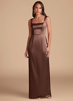 Azazie Flori Bridesmaid Dresses Espresso Sheath Side Slit Metallic Satin Dress image2