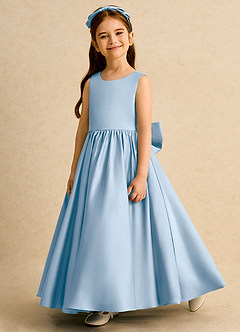 Azazie Nellia vestidos de niña de las flores Vestido Azul Pálido de Satin Mate de Línea A con Lazo image3