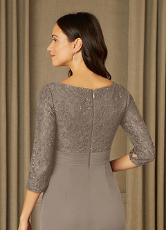 Azazie Macie Mother of the Bride Dresses Taupe Sheath Scoop Sequins Lace Dress image6