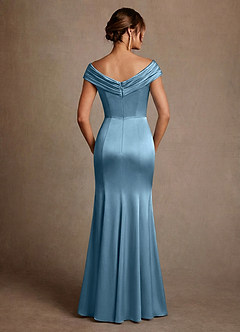 Azazie Aberdeen vestidos de madre de la novia Vestido de Azul Acero de Satén Elástico de Corte Recto con Plisado image2