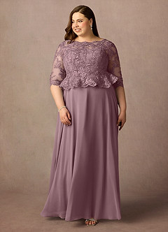Azazie Averie vestidos de madre de la novia Vestido de Rosa Polvorienta de Gasa de Corte En A con Cuello barco Lentejuelas image8