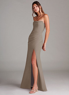 Azazie Leonis Bridesmaid Dresses Taupe Sheath Strapless Chiffon Convertible Dress image3