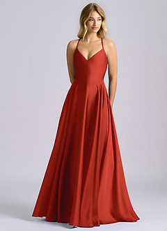 Azazie Truce Brudepigekjoler En streg Stræk satin Gulv-længde Kjole image1