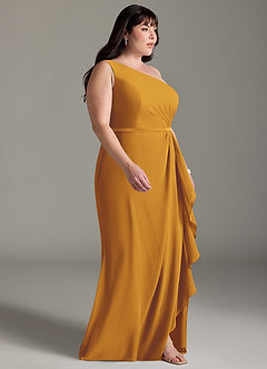 Azazie Liza Bridesmaid Dresses Butterscotch Mermaid One Shoulder Chiffon Dress image9