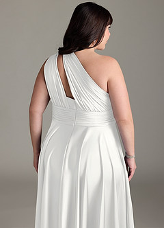 Azazie Charlize Bridesmaid Dresses White A-Line One Shoulder Stretch Satin Dress image8