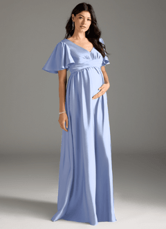 Azazie Verna Maternity Bridesmaid Dresses A-Line Ruched Stretch Satin Floor-Length Dress image5