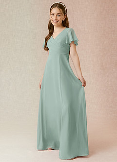 Azazie Induh Junior Agave A-Line Ruched Chiffon Dress image3