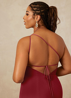 Christian Siriano Bridal for Azazie 1003 Bridesmaid Dresses Pomegranate Sheath One Shoulder Chiffon Dress image16