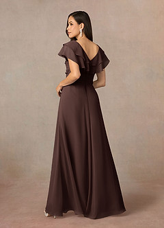 Azazie Snapdragon Mother of the Bride Dresses Ganache A-Line V-Neck Ruched Chiffon Dress image4