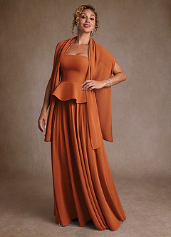 Azazie Josabeth vestidos de madre de la novia Vestido de Canela de Gasa de Corte en A con Plisado image2