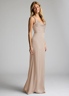 Azazie Elida Robes de demoiselle d'honneur Robe Fourreau en Satin extensible Plissée Givre image3