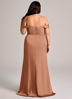 Azazie Johana Robes de demoiselle d'honneur Robe Sirène Convertible en Satin extensible Épaule décolletée Bronze image9