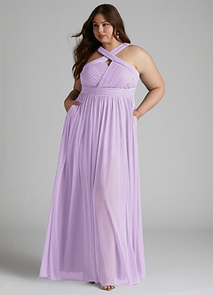 Azazie Hillian Bridesmaid Dresses Lilac A-Line Halter Pleated Mesh Dress image8