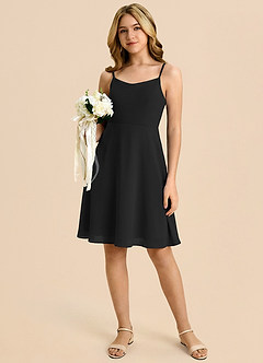 Azazie Shale Black A-Line Bow Chiffon Dress image5