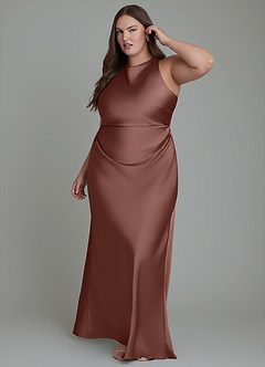 Azazie Evadne Brautjungfernkleider Etui Plissee Stretch-Satin Kleid Espresso image11