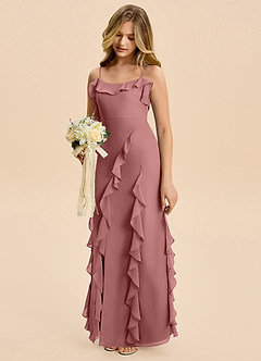 Azazie Phoebe Junior Desert Rose Sheath Ruched Chiffon Dress image5