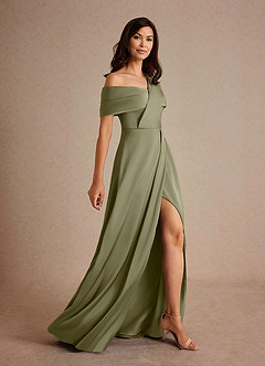 Azazie Milton Mother of the Bride Dresses Pistachio A-Line Pleated Stretch Satin Dress image2