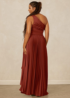 Christian Siriano Bridal for Azazie 1008 Robes de demoiselle d'honneur Robe Trapèze en Satin extensible Ue épaule Terracotta image10