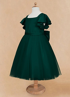 Azazie Kaeya Flower Girl Dresses Pine A-Line Bow Tulle Dress image7