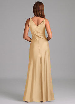 Azazie Nerine Brautjungfernkleider A-Linie Plissee Stretch-Satin Kleid Gold image5