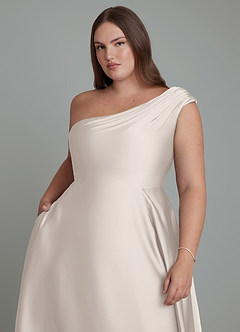 Azazie Melanie Bridesmaid Dresses White Alabaster A-Line Off the Shoulder Stretch Satin Dress image12