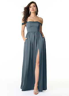Azazie Morana Bridesmaid Dresses Twilight A-Line Off the Shoulder Stretch Satin Convertible Dress image1