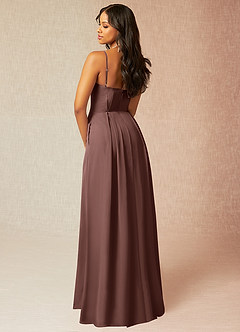 Azazie Kyedae Brautjungfernkleider Eine Linie V-Hals Gefaltet Chiffon Kleid Espresso image4