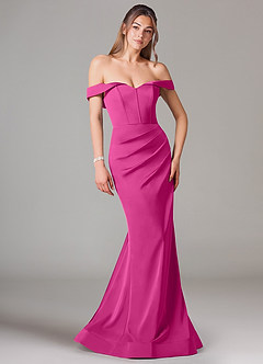Azazie Everly Vestidos de damas de honor Vestido de Fucsia de Satén Elástico de Corte Sirena Convertible con Vestidos sin tirantes image1